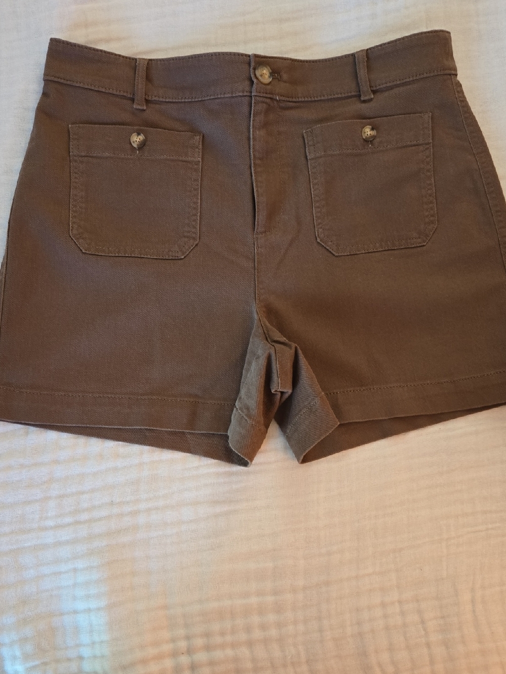 LOFT Brown High-Rise Cotton Jean Shorts with Front Patch Pockets